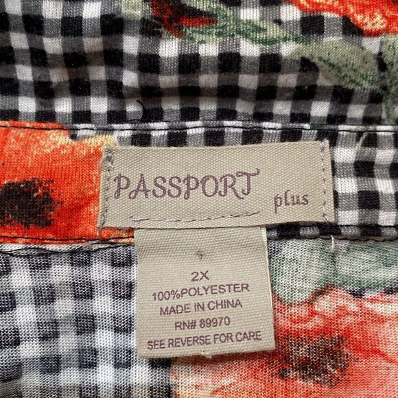 Passport Plus Checkered Floral Tie Front Button Down Shirt Blouse Plus Sz 2X - Picture 6 of 8